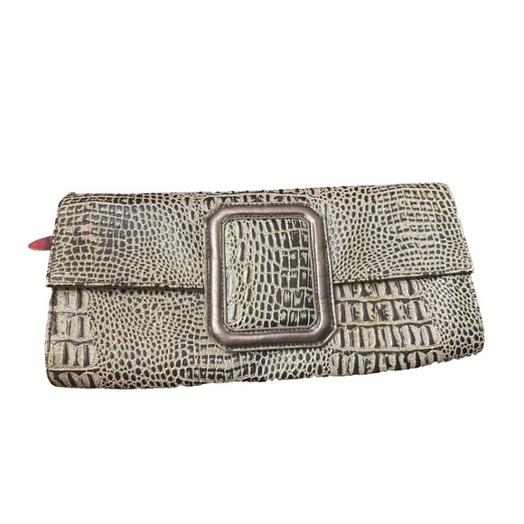 Chinese Laundry Faux Snake Rectangle Clutch Purse Magnetic Close EUC Pewter - Picture 1 of 6
